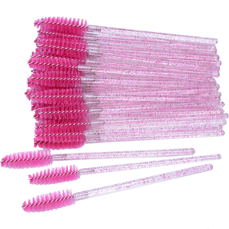 50Pcs Disposable Micro Glitter Eyelash Mascara Wands Mini Crystal Eye Lashes Brush Comb Eyebrow Spoolies Makeup Beauty Tools Leedoar