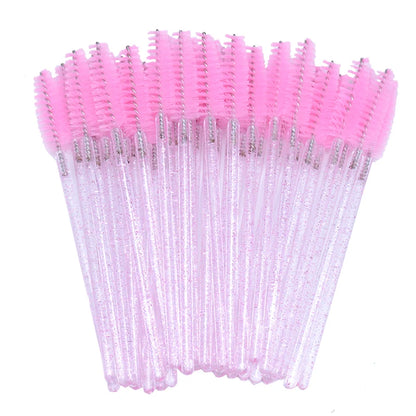 50Pcs Disposable Micro Glitter Eyelash Mascara Wands Mini Crystal Eye Lashes Brush Comb Eyebrow Spoolies Makeup Beauty Tools Leedoar