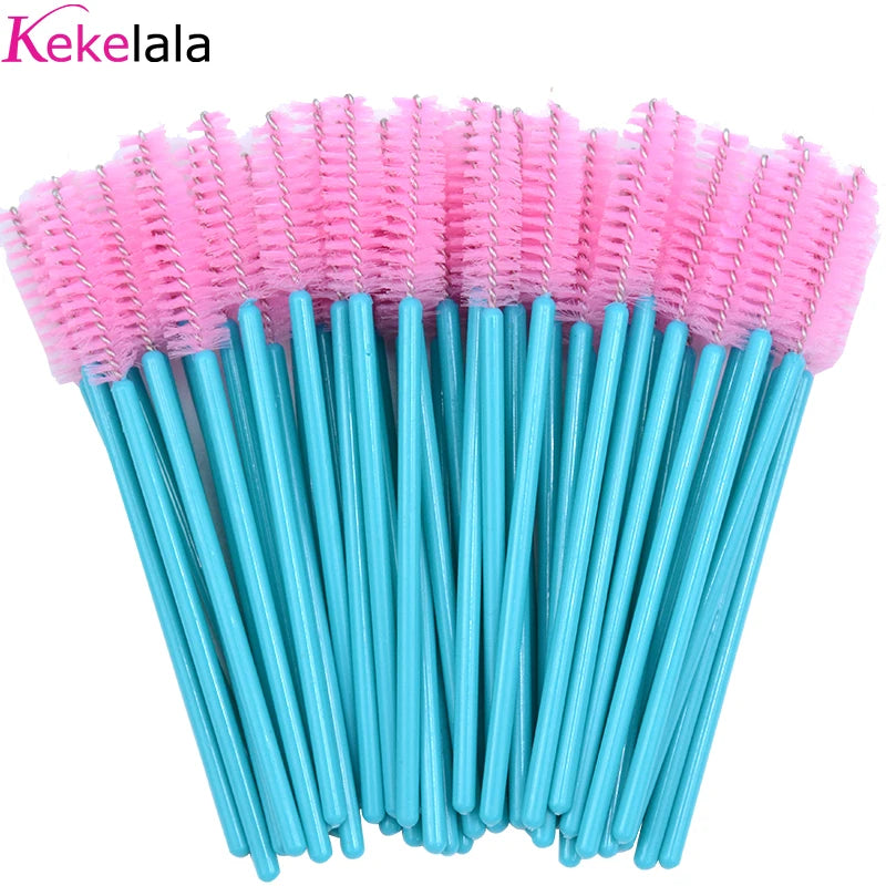 50Pcs Disposable Micro Glitter Eyelash Mascara Wands Mini Crystal Eye Lashes Brush Comb Eyebrow Spoolies Makeup Beauty Tools Leedoar