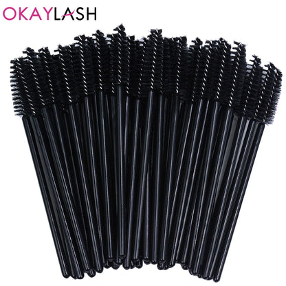 50Pcs Disposable Micro Glitter Eyelash Mascara Wands Mini Crystal Eye Lashes Brush Comb Eyebrow Spoolies Makeup Beauty Tools Leedoar