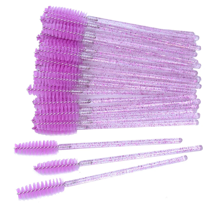 50Pcs Disposable Micro Glitter Eyelash Mascara Wands Mini Crystal Eye Lashes Brush Comb Eyebrow Spoolies Makeup Beauty Tools Leedoar