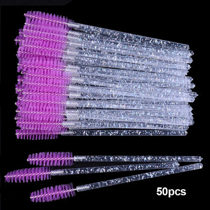 50Pcs Disposable Micro Glitter Eyelash Mascara Wands Mini Crystal Eye Lashes Brush Comb Eyebrow Spoolies Makeup Beauty Tools Leedoar