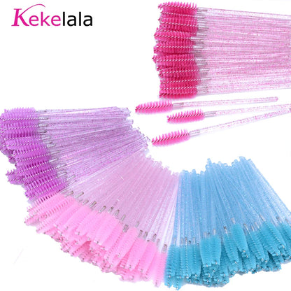 50Pcs Disposable Micro Glitter Eyelash Mascara Wands Mini Crystal Eye Lashes Brush Comb Eyebrow Spoolies Makeup Beauty Tools Leedoar