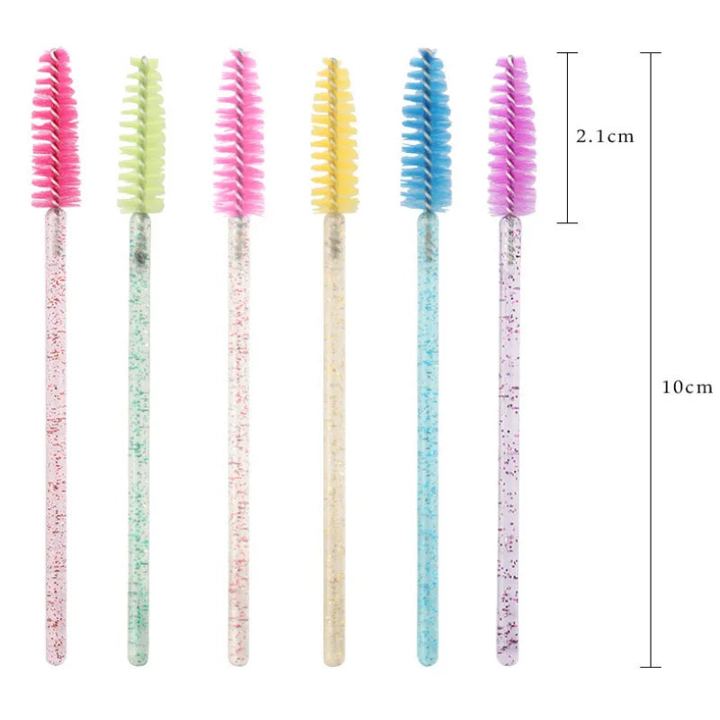 50Pcs Disposable Micro Glitter Eyelash Mascara Wands Mini Crystal Eye Lashes Brush Comb Eyebrow Spoolies Makeup Beauty Tools Leedoar