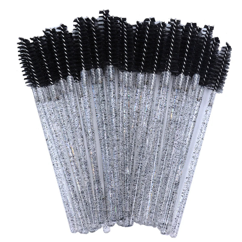 50Pcs Disposable Micro Glitter Eyelash Mascara Wands Mini Crystal Eye Lashes Brush Comb Eyebrow Spoolies Makeup Beauty Tools Leedoar