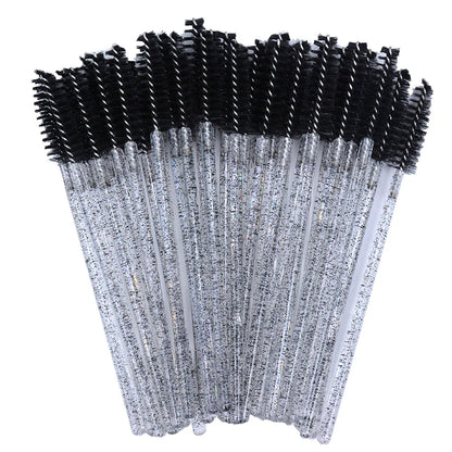 50Pcs Disposable Micro Glitter Eyelash Mascara Wands Mini Crystal Eye Lashes Brush Comb Eyebrow Spoolies Makeup Beauty Tools Leedoar