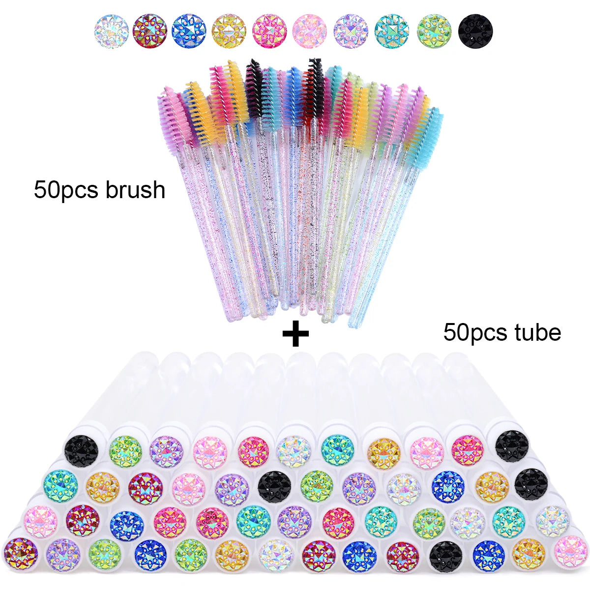 50Pcs Eyelash Brush Tubes With Crystal Lash Mascara Wands Eyebrow Comb Spoolies Container Lash Brush Applicators  Makeup Tools Leedoar