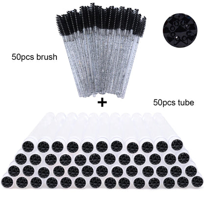 50Pcs Eyelash Brush Tubes With Crystal Lash Mascara Wands Eyebrow Comb Spoolies Container Lash Brush Applicators  Makeup Tools Leedoar