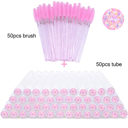 50Pcs Eyelash Brush Tubes With Crystal Lash Mascara Wands Eyebrow Comb Spoolies Container Lash Brush Applicators  Makeup Tools Leedoar