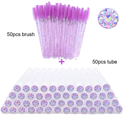 50Pcs Eyelash Brush Tubes With Crystal Lash Mascara Wands Eyebrow Comb Spoolies Container Lash Brush Applicators  Makeup Tools Leedoar