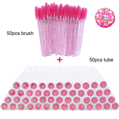 50Pcs Eyelash Brush Tubes With Crystal Lash Mascara Wands Eyebrow Comb Spoolies Container Lash Brush Applicators  Makeup Tools Leedoar