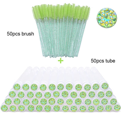 50Pcs Eyelash Brush Tubes With Crystal Lash Mascara Wands Eyebrow Comb Spoolies Container Lash Brush Applicators  Makeup Tools Leedoar