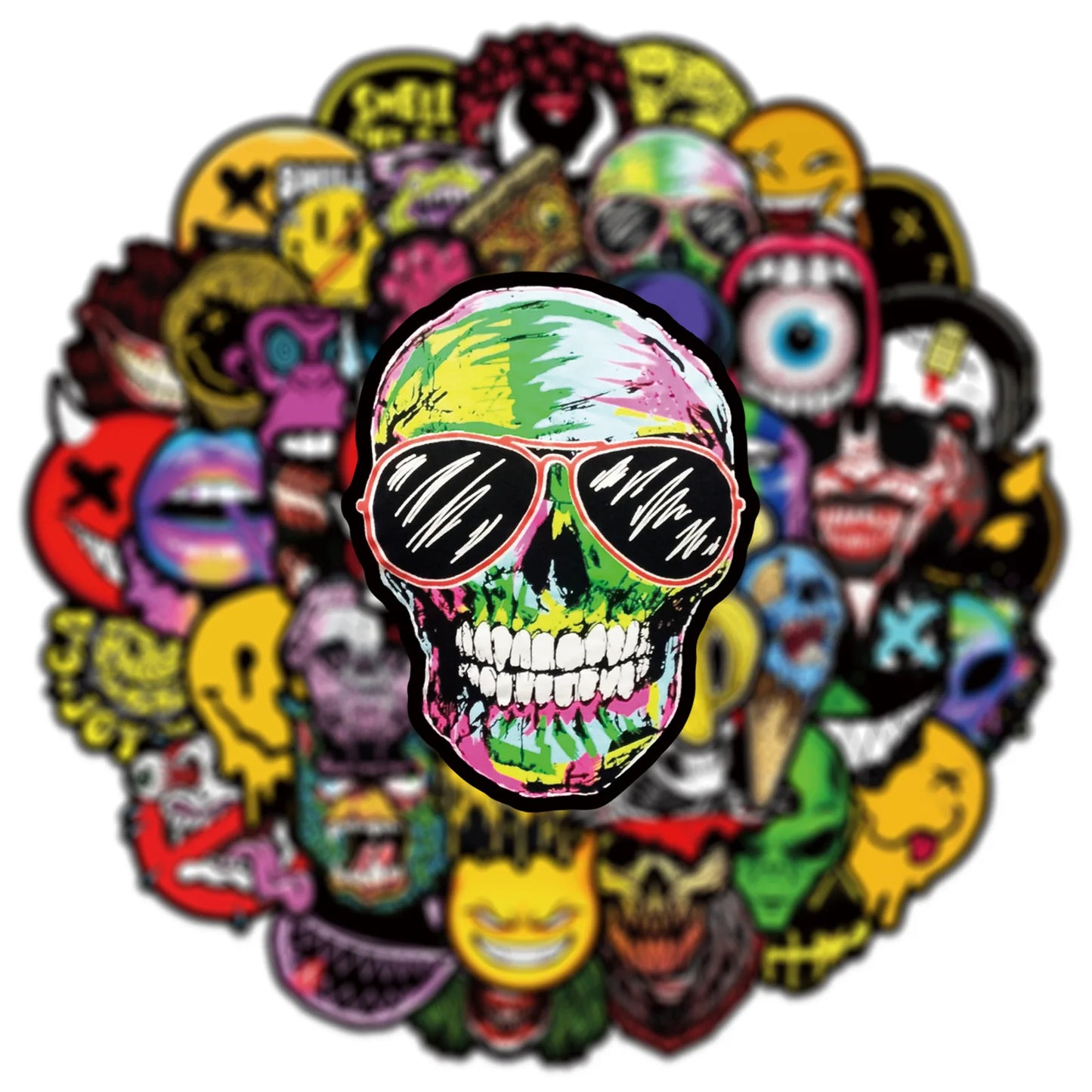 50 pegatinas divertidas de calaveras de terror pop con dibujos de grafitis para guitarra, portátil, casco, motocicleta, patineta, juguetes, decoración 