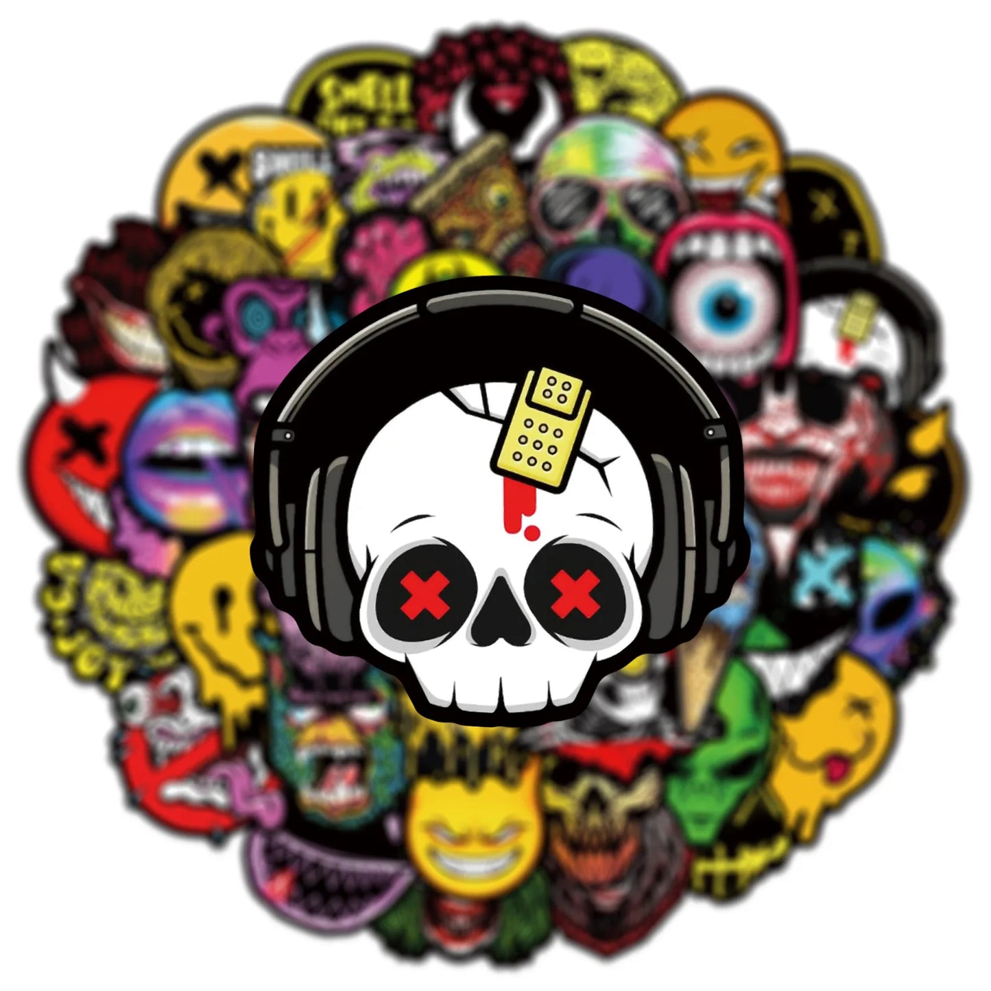 50 pegatinas divertidas de calaveras de terror pop con dibujos de grafitis para guitarra, portátil, casco, motocicleta, patineta, juguetes, decoración 