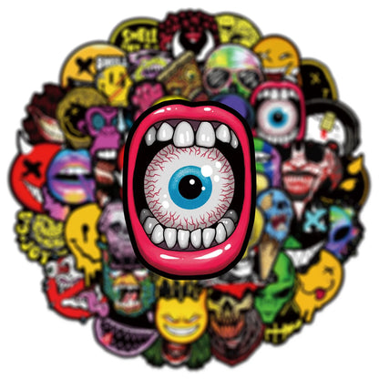 50 pegatinas divertidas de calaveras de terror pop con dibujos de grafitis para guitarra, portátil, casco, motocicleta, patineta, juguetes, decoración 