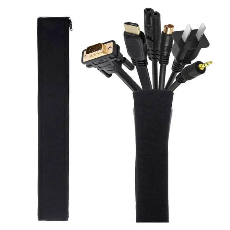 50cm Black Cable Organizer Zipper Type TV Computer Cable Sleeve Insulated Protective Office Cable Hidden Storage Management Leedoar