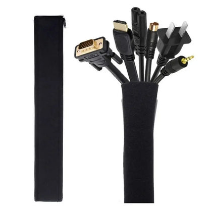 50cm Black Cable Organizer Zipper Type TV Computer Cable Sleeve Insulated Protective Office Cable Hidden Storage Management Leedoar