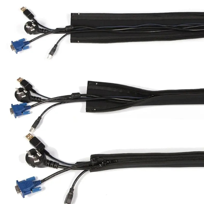50cm Black Cable Organizer Zipper Type TV Computer Cable Sleeve Insulated Protective Office Cable Hidden Storage Management Leedoar