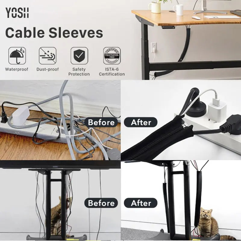 50cm Black Cable Organizer Zipper Type TV Computer Cable Sleeve Insulated Protective Office Cable Hidden Storage Management Leedoar