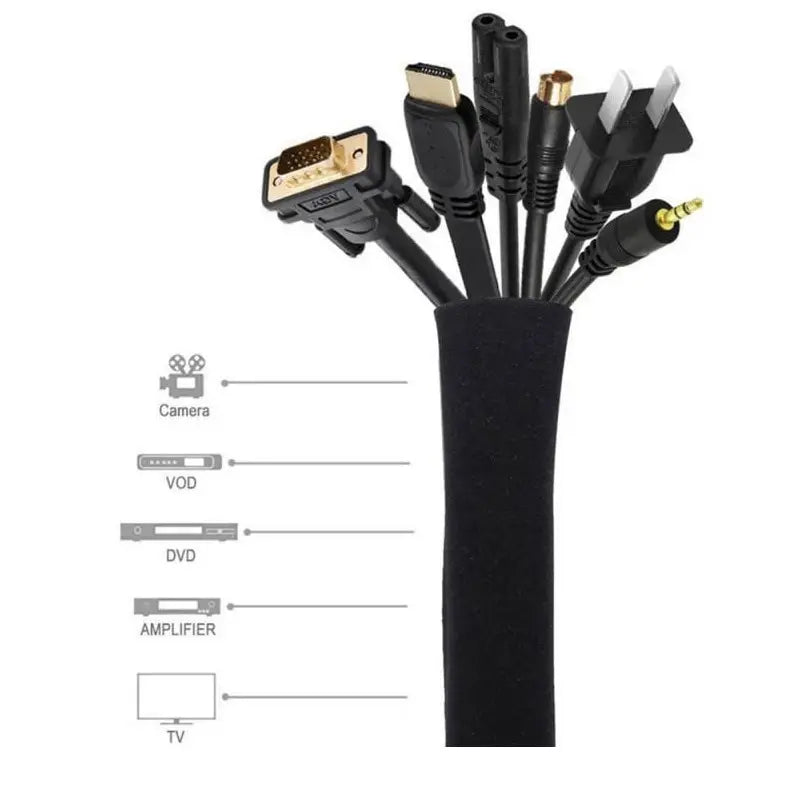50cm Black Cable Organizer Zipper Type TV Computer Cable Sleeve Insulated Protective Office Cable Hidden Storage Management Leedoar
