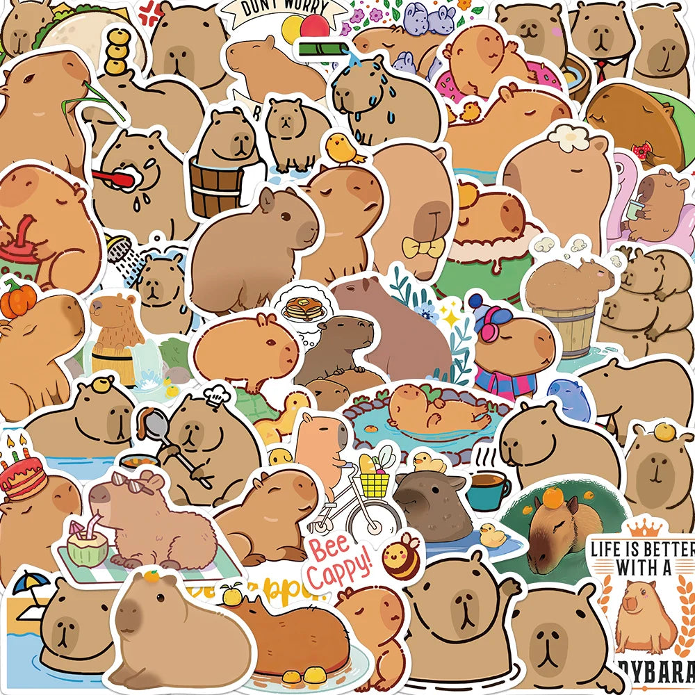 50pcs Cartoon Capybara Sticker Decals Decoration DIY Phone Notebook Suitcase Laptop Fridge Kids Sticker Leedoar