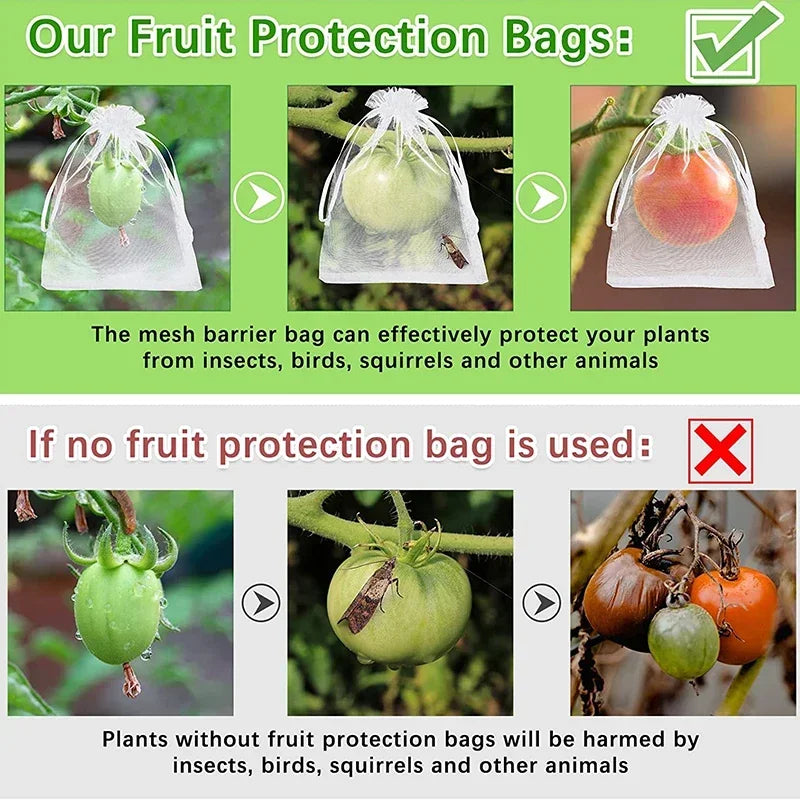 50 bolsas de protección para frutas, control de plagas, red antipájaros para jardín, bolsas de fresas, bolsas de malla para uvas, bolsas con cordón para cultivo de plantas 