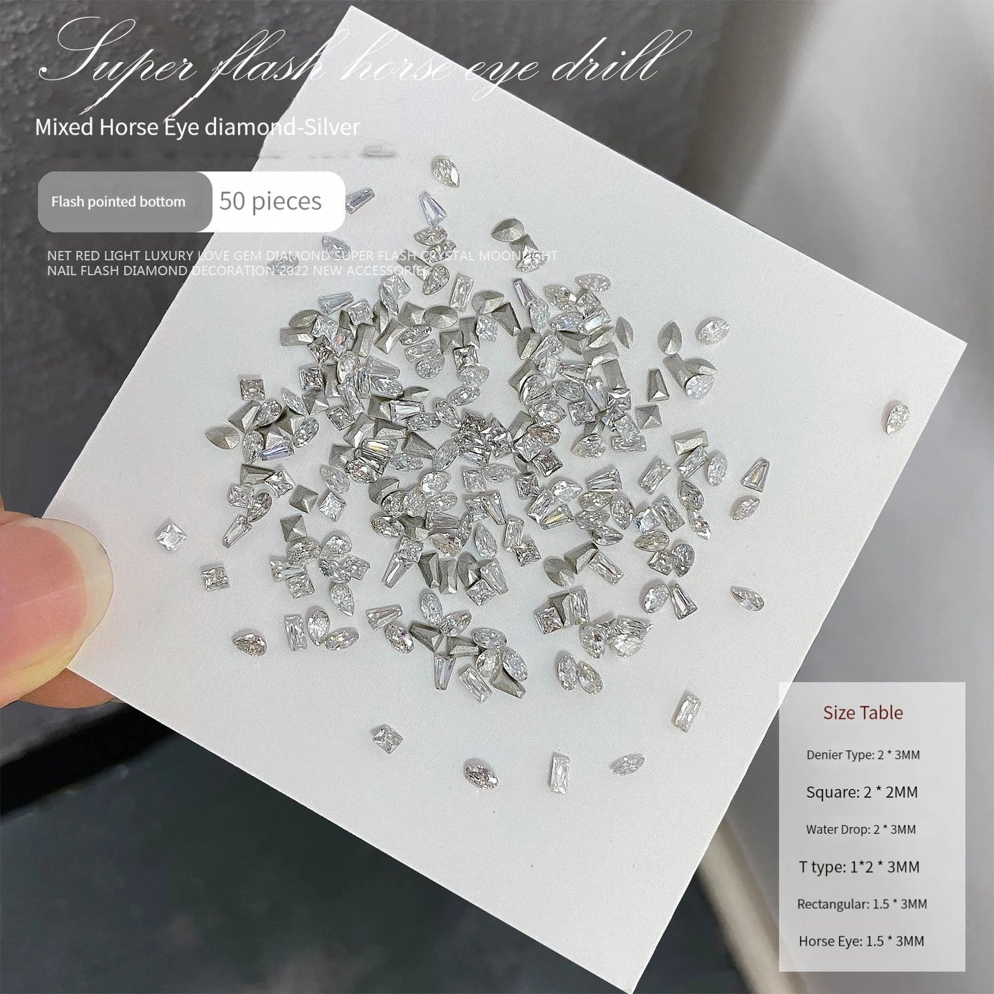 50pcs Mini Shaped Crystal Sharp bottom Diamond K9 Sparkling Jewelry Nail Charms Art Rhinestones DIY Decorative Accessories Leedoar