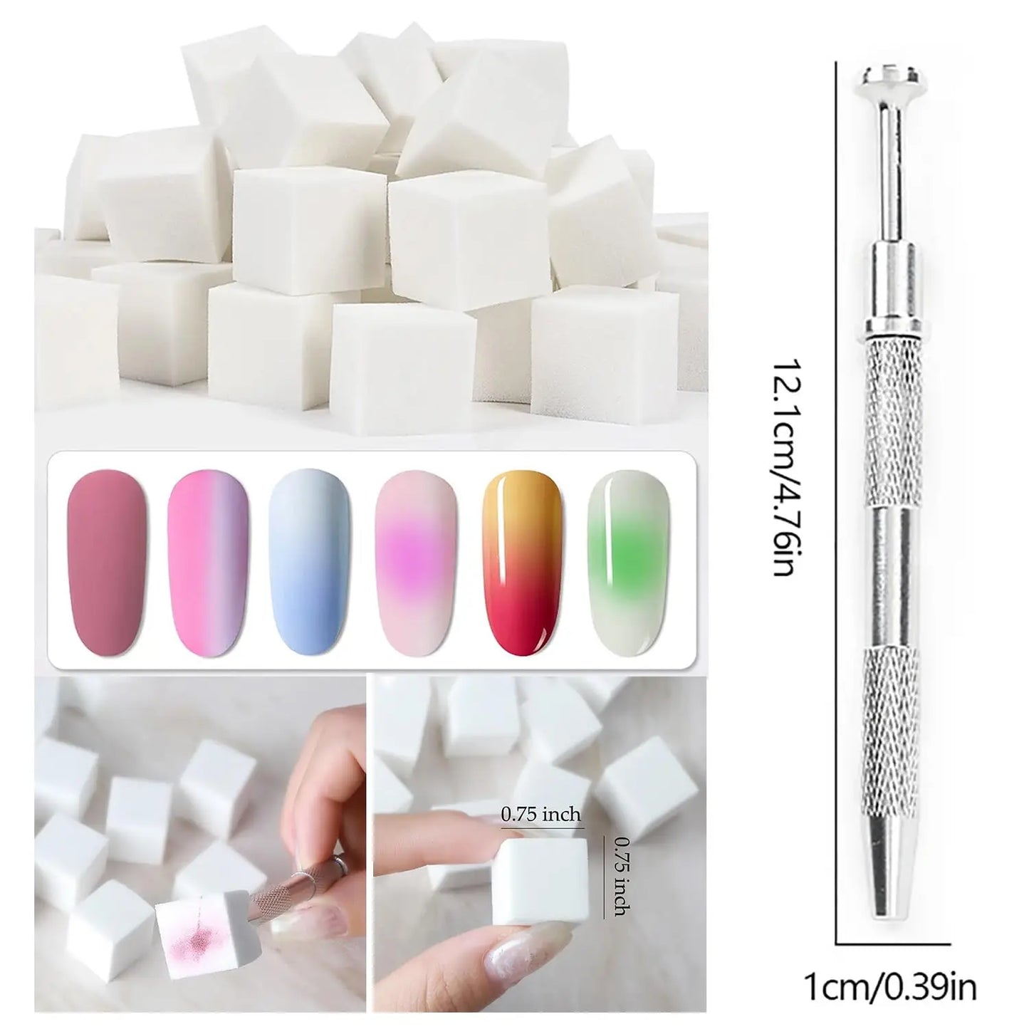 50pcs Ombre Sponge for Nails, Soft Gradient Nail Sponge with Grabbing Pen Ombre Nail Brush French Tip Tool Manicure Design Acces Leedoar