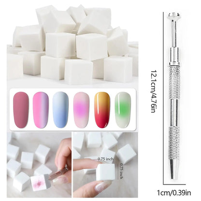 50pcs Ombre Sponge for Nails, Soft Gradient Nail Sponge with Grabbing Pen Ombre Nail Brush French Tip Tool Manicure Design Acces Leedoar