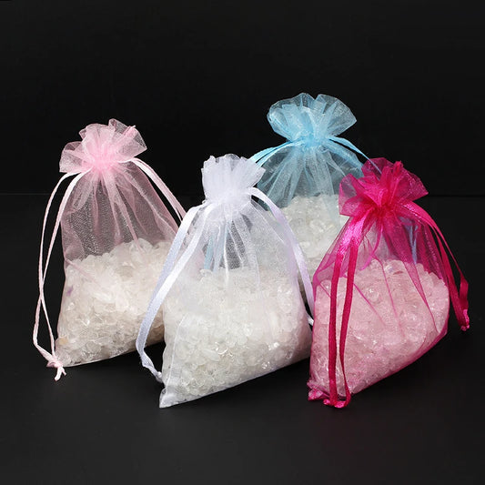 50pcs tulle packaging transparent party Drawable Wedding Pouches present jewel candy Gauze Element gift bag organza bags 7*9cm Leedoar