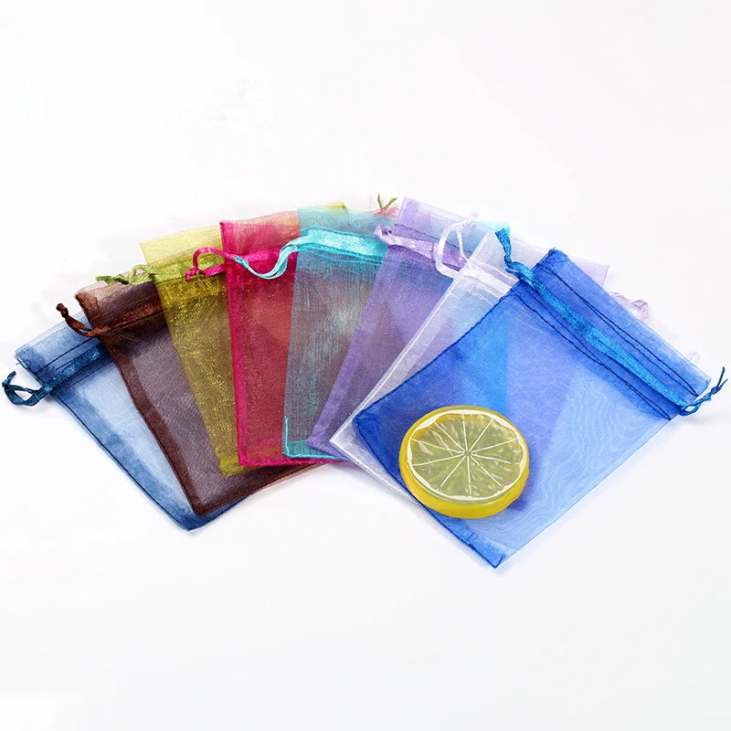 50pcs tulle packaging transparent party Drawable Wedding Pouches present jewel candy Gauze Element gift bag organza bags 7*9cm Leedoar