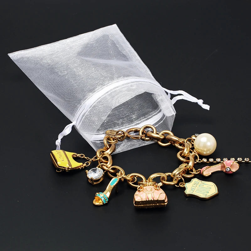 50pcs tulle packaging transparent party Drawable Wedding Pouches present jewel candy Gauze Element gift bag organza bags 7*9cm Leedoar