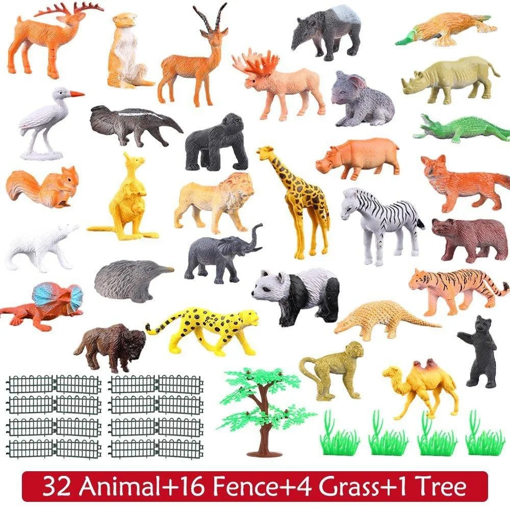 54 Pcs Mini Jungle Animal Toys Set  Realistic Wild Plastic Animals Learning Toys Elephant Gazelle Giraffe Gnu Gorilla Lion Tiger Leedoar