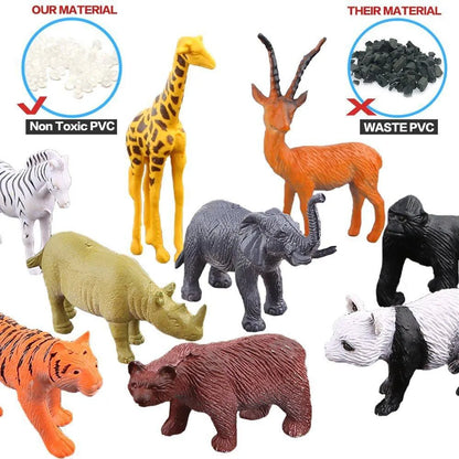 54 Pcs Mini Jungle Animal Toys Set  Realistic Wild Plastic Animals Learning Toys Elephant Gazelle Giraffe Gnu Gorilla Lion Tiger Leedoar