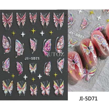 5D Flowers Nail Stickers Embossed Decals Simple Acrylic White Petal Golden Stripe Lines Art Manicure Decoration LEBJI-5D43 Leedoar