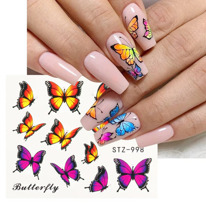 5D Flowers Nail Stickers Embossed Decals Simple Acrylic White Petal Golden Stripe Lines Art Manicure Decoration LEBJI-5D43 Leedoar