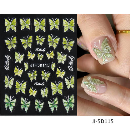 5D Flowers Nail Stickers Embossed Decals Simple Acrylic White Petal Golden Stripe Lines Art Manicure Decoration LEBJI-5D43 Leedoar