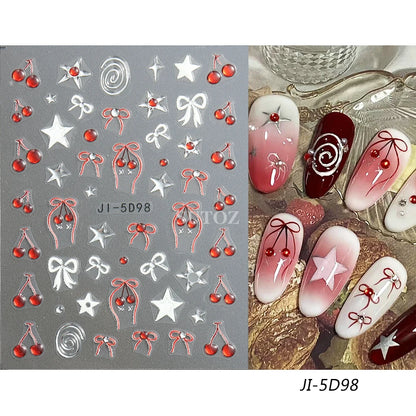 5D Flowers Nail Stickers Embossed Decals Simple Acrylic White Petal Golden Stripe Lines Art Manicure Decoration LEBJI-5D43 Leedoar