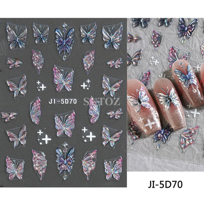 5D Flowers Nail Stickers Embossed Decals Simple Acrylic White Petal Golden Stripe Lines Art Manicure Decoration LEBJI-5D43 Leedoar