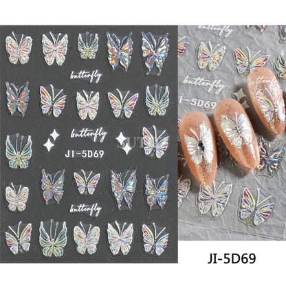 5D Flowers Nail Stickers Embossed Decals Simple Acrylic White Petal Golden Stripe Lines Art Manicure Decoration LEBJI-5D43 Leedoar