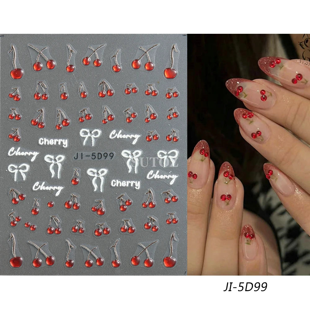 5D Flowers Nail Stickers Embossed Decals Simple Acrylic White Petal Golden Stripe Lines Art Manicure Decoration LEBJI-5D43 Leedoar