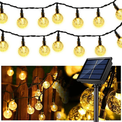 Guirnalda de luces solares con forma de bola de burbujas, 5 m y 10 m, para exteriores, con gotas de agua, impermeables, para Navidad, patio, fiestas navideñas