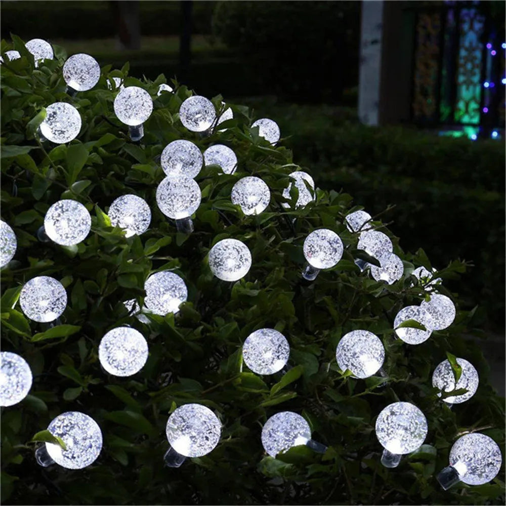 Guirnalda de luces solares con forma de bola de burbujas, 5 m y 10 m, para exteriores, con gotas de agua, impermeables, para Navidad, patio, fiestas navideñas