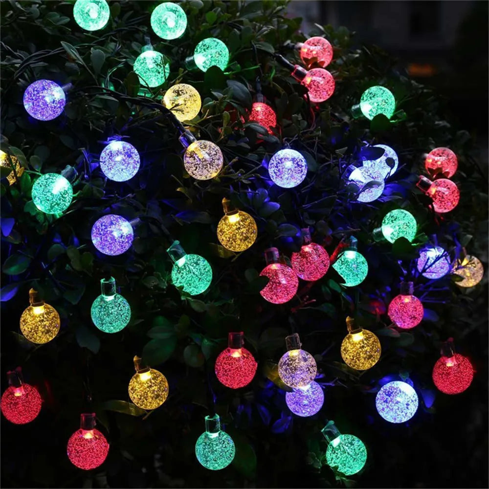 Guirnalda de luces solares con forma de bola de burbujas, 5 m y 10 m, para exteriores, con gotas de agua, impermeables, para Navidad, patio, fiestas navideñas