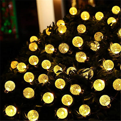 Guirnalda de luces solares con forma de bola de burbujas, 5 m y 10 m, para exteriores, con gotas de agua, impermeables, para Navidad, patio, fiestas navideñas