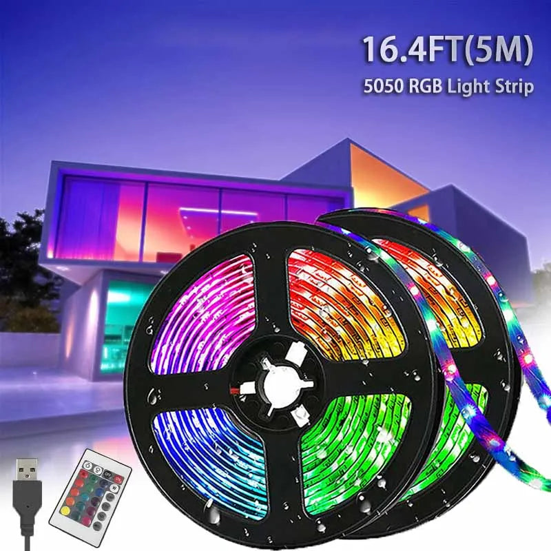 Barra de luz LED de 5 m con enchufe USB, 24 teclas, 5050 RGB multicolor, luz de fondo para TV, sala de juegos, decoración de fiesta familiar, luz de noche 