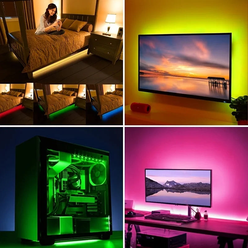 Luz LED 5M com plugue USB 24 teclas 5050 multicolor RGB TV fundo luz barra sala de jogos decoração festa família luz noturna 