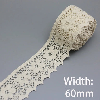 (5Meter/roll) White Beige Cotton Embroidered Lace Net Ribbons Fabric Trim DIY Sewing Handmade Craft Materials Leedoar