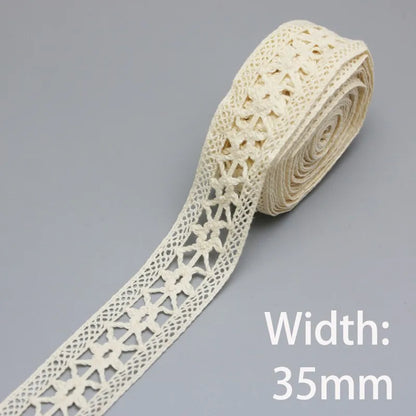 (5Meter/roll) White Beige Cotton Embroidered Lace Net Ribbons Fabric Trim DIY Sewing Handmade Craft Materials Leedoar