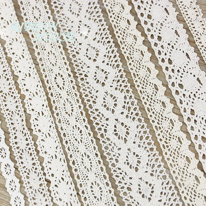 (5Meter/roll) White Beige Cotton Embroidered Lace Net Ribbons Fabric Trim DIY Sewing Handmade Craft Materials Leedoar